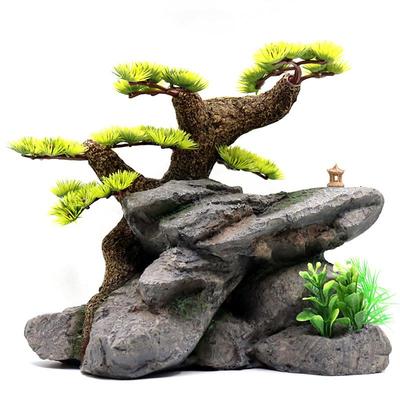 鱼缸装假山装饰青龙石头迎客松水草水族造景套餐仿真树根沉木摆件