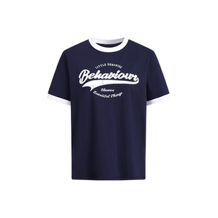 A21美式短袖T恤女士夏季新款简约撞色字母设计感拼色上衣