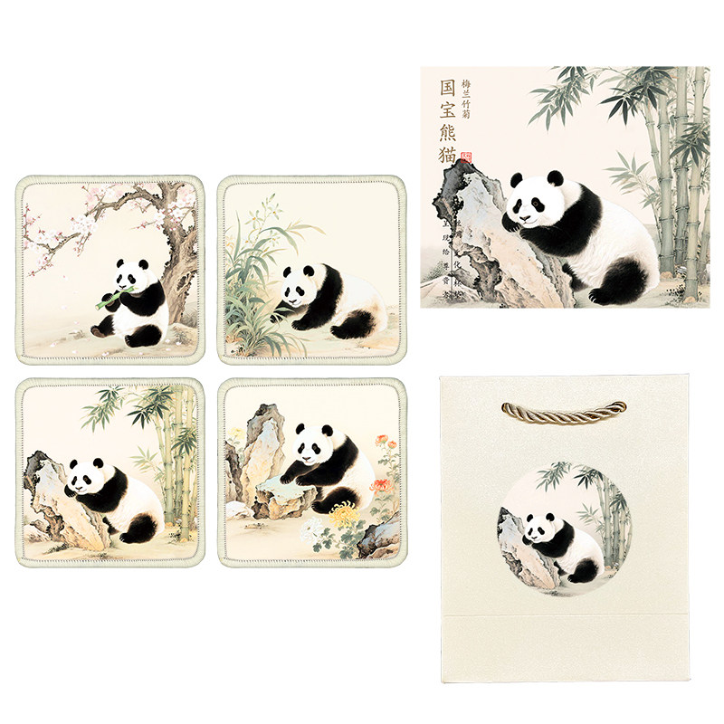熊猫丝绸杯垫送外国人的中国风特色礼物老师上海文创非遗伴手礼品
