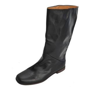 步享~头层胎牛皮中高筒靴女长靴英伦风方头平底平跟真皮骑士靴子