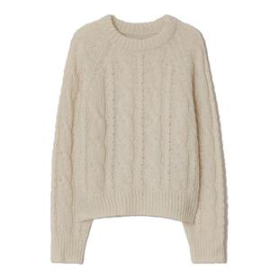 LINHOUSE复古小众米白色麻花圆领毛衣冬通勤宽松气质针织衫上衣女