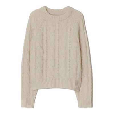 LINHOUSE复古小众米白色麻花毛衣