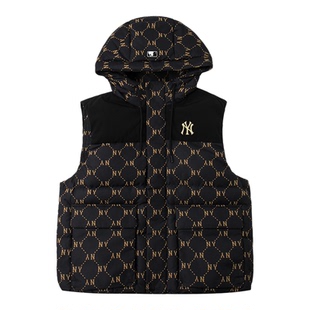 MLB官方羽绒马甲男女同款老花休闲保暖背心冬季新款无袖夹克外套