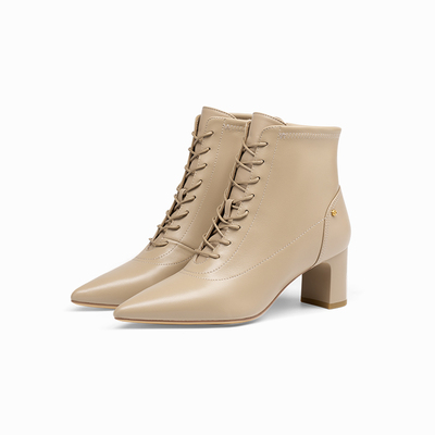 蹀愫时装靴高跟细跟系带女鞋短靴