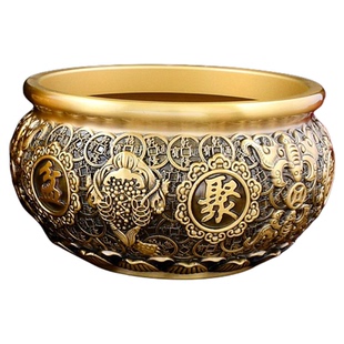 23cm全铜实心金蟾聚宝盆纯铜摆件大小号八福聚宝碗黄铜盆玄关装饰