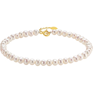 潮宏基小确幸珍爱黄18k金珍珠手链淡水女手绳小米珠纪念生日