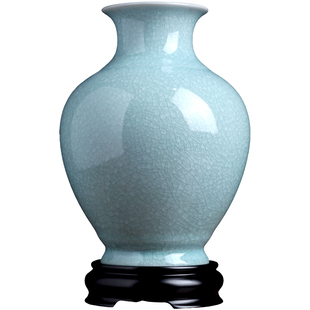 东方泥土陶瓷汝窑天球瓶花瓶花插摆件青瓷仿古中式客厅电视柜礼