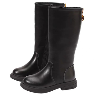 女童靴子皮靴2025新款春秋季秋冬款公主中筒单靴女孩高筒长筒长靴