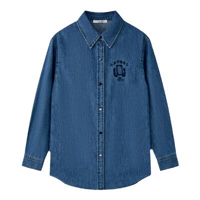 LAUREL棉感水洗牛仔绣花直身衬衫