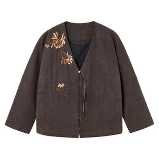 限量-布小匠原创柞蚕丝香云纱绣花棉衣女款冬季新款中式国风棉服