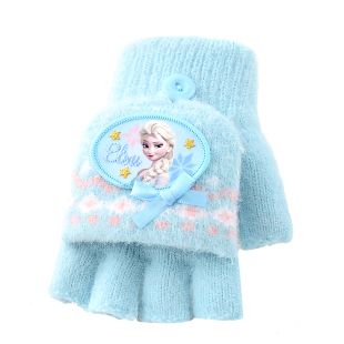 迪士尼儿童手套冬半指翻盖女童露指五指宝宝小孩写字冰雪艾莎公主