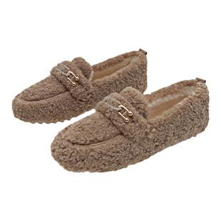 厚底毛毛鞋女冬外穿2025新款羊羔毛豆豆鞋加绒孕妇棉鞋大码41到43