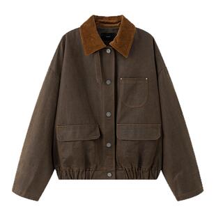 ICE DUST 2025秋季新款做旧水洗拼色翻领短款夹克女巴恩风外套