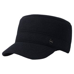 老人帽子男冬季全封口平顶帽中老年爸爸加绒加厚保暖帽护耳鸭舌帽