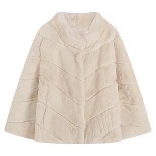 邱莹莹HELA AOMI“横排獭兔”法国进口獭兔皮斜纹镶条工艺皮草