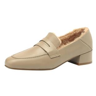 达芙妮加绒乐福鞋女2025新款秋冬棉鞋小皮鞋豆豆鞋冬季单鞋毛毛鞋