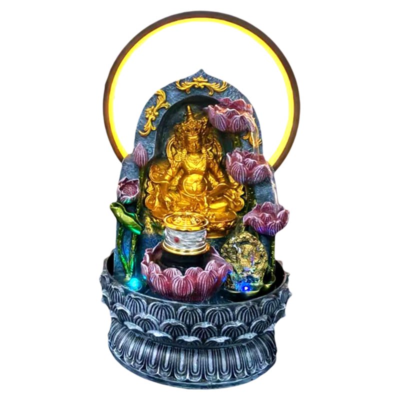 藏传佛像黄财神流水桌面装饰摆件