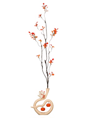 创意现代事事如意招财猫花艺摆件中式细长花瓶客厅玄关壁龛装饰