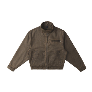 巴安油蜡皮洗褪棉布男士夹克秋季新款美式复古宽松大码短款外套男