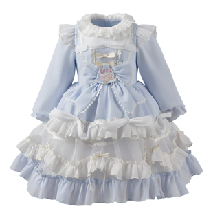 洛丽塔公主裙女童春款紫色刺绣连衣裙蝴蝶结纱裙中大童生日礼服裙