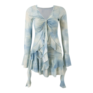 【瑶池仙】清爽显白湖蓝色纯欲风四件套分体泳衣女2026新款比基尼