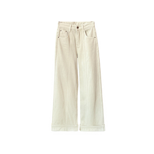 版型jue了~设计感中线!水貂绒高腰显瘦直筒牛仔裤女宽松阔腿裤子