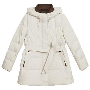 YINER音儿专选女装冬季一手长高蓬松系带收腰撞色连帽保暖羽绒服