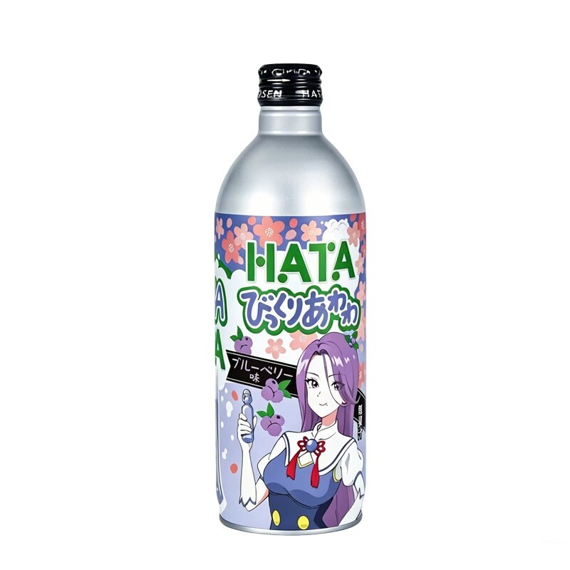 日本进口HATA波子汽水蓝莓草莓味哈密瓜果味碳酸饮料卡通版铝瓶装
