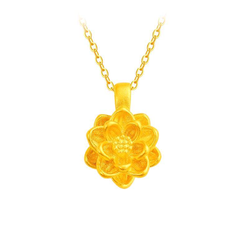 周大生足金莲花黄金吊坠