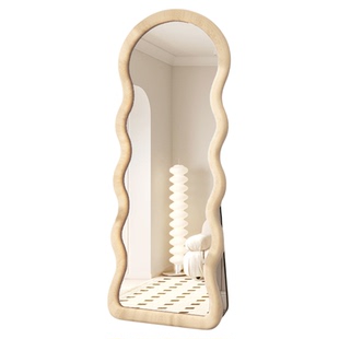 网红波浪全身镜落地镜奶油ins风试衣穿衣镜家用女生卧室异形镜子