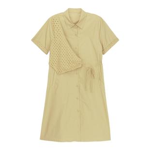 法式连衣裙女小个子夏季短袖显瘦收腰女装度假风高级假两件衬衫裙