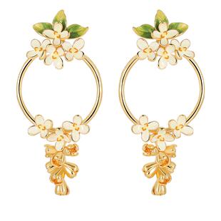 Juicy Grape轻奢浪漫桂花珐琅耳钉女花朵耳饰小众设计感耳夹耳环