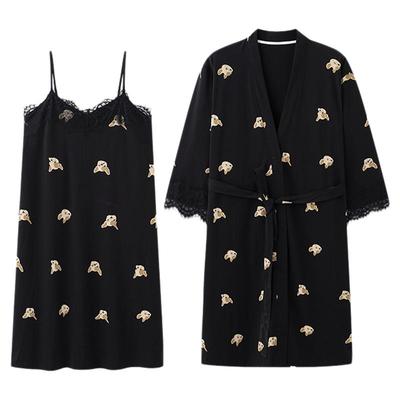 猫人纯棉吊带睡裙长袖家居服套装