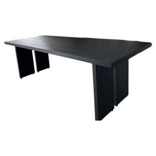 极简风全实木电脑书桌现代长方形长条办公展示台黑色大板桌工作台