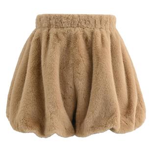 森女部落甜美百搭纯色加绒裤子女2025新款居家短裤高腰灯笼裤冬季