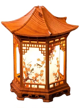 复古中式木质加湿器塔楼造型家用卧室客厅装饰摆件带灯光细腻水雾