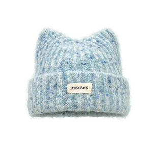 可爱猫耳朵毛线帽大头围加厚保暖护耳针织帽大号大码冷帽显脸小