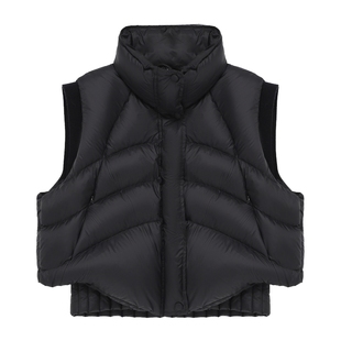 Basic House/百家好黑色立领羽绒马甲女冬季新款保暖背心短款外套