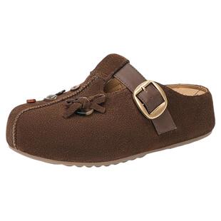 千百度反绒皮厚底勃肯拖鞋女款2026春季新款百搭一脚蹬休闲单鞋女