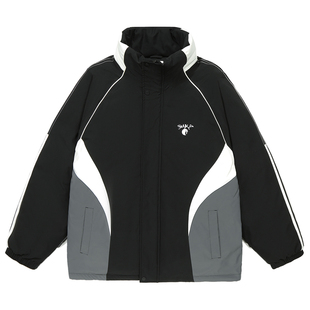 GUUKA美式黑色拼接夹克羽绒服男款青少年潮 冬季条纹羽绒外套宽松