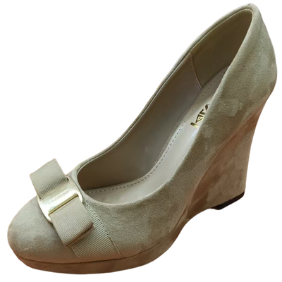 法式复古蝴蝶结坡跟浅口单鞋