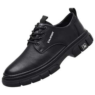 花花公子男鞋真皮百搭潮流英伦风复古工装皮鞋男士低帮软底休闲鞋