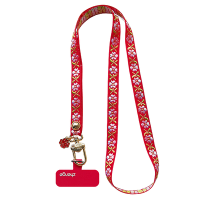 国风红刺绣挂脖手机挂绳织带女