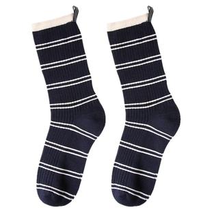 【起步韩袜】条纹袜子女东大门韩国春秋纯色布标棉质吸汗中筒袜潮