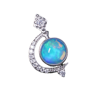 精品彩宝 天然欧珀裸石纯银镶嵌款吊坠 女款欧泊锁骨挂坠饰品