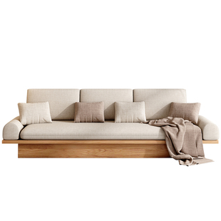 侘寂风沙发原木风三人位布艺沙发客厅现代落地日式储物实木沙发