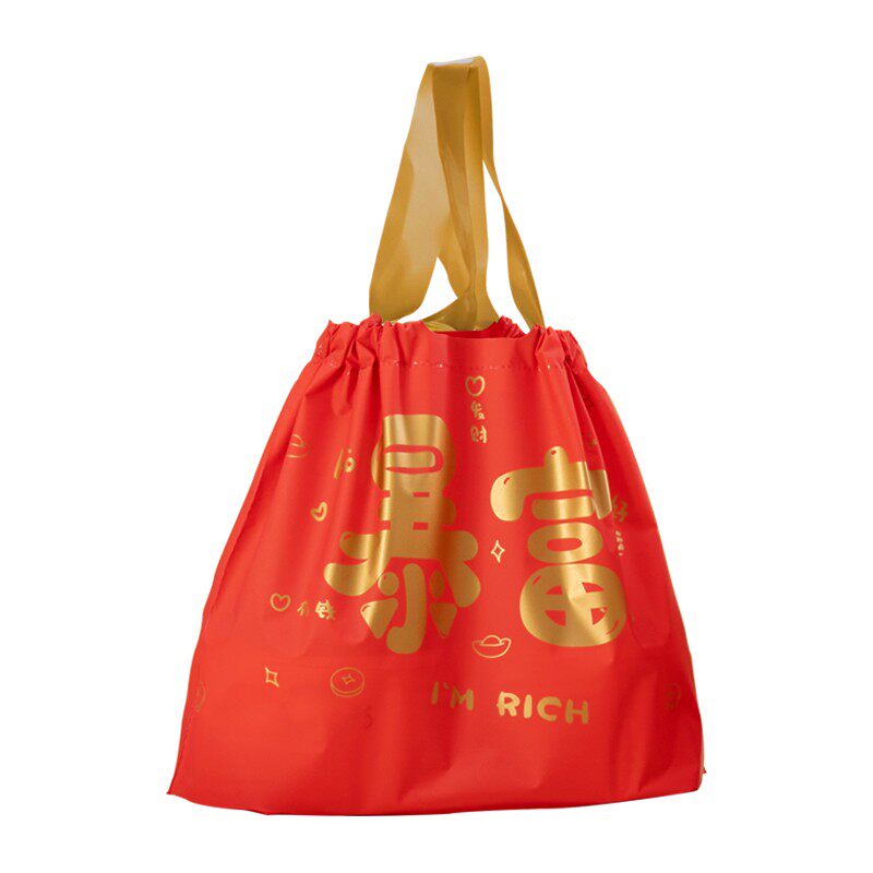 加厚外卖打包袋手提袋束口袋礼品袋抽绳红塑料袋餐饮包装袋定制