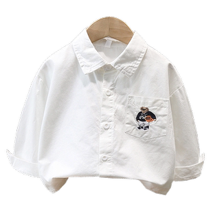 小童休闲长袖白衬衫男女童2026春秋装宝宝舒适上衣韩版儿童衬衣潮