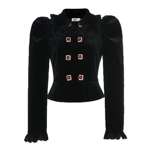 lefame拉飞姆2025秋季新款时尚收腰修身宫廷风丝绒短外套上衣女