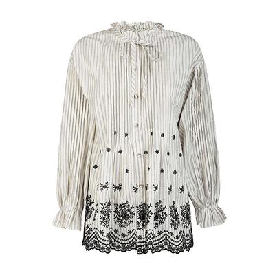 sdeer木耳边系带绣花条纹衬衫